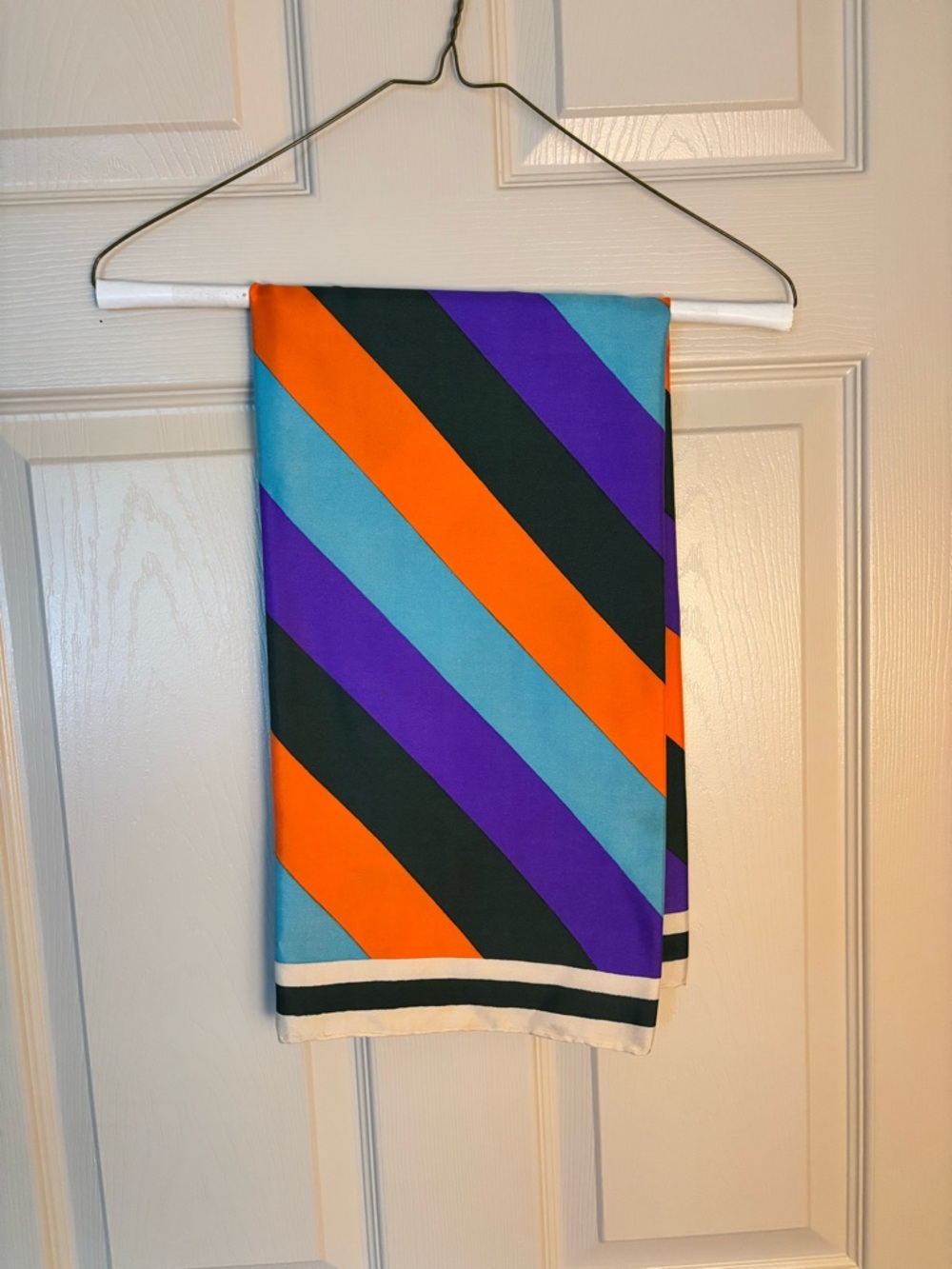 Vintage Yves Saint Laurent Silk Scarf in Orange, Purple, Teal & Black